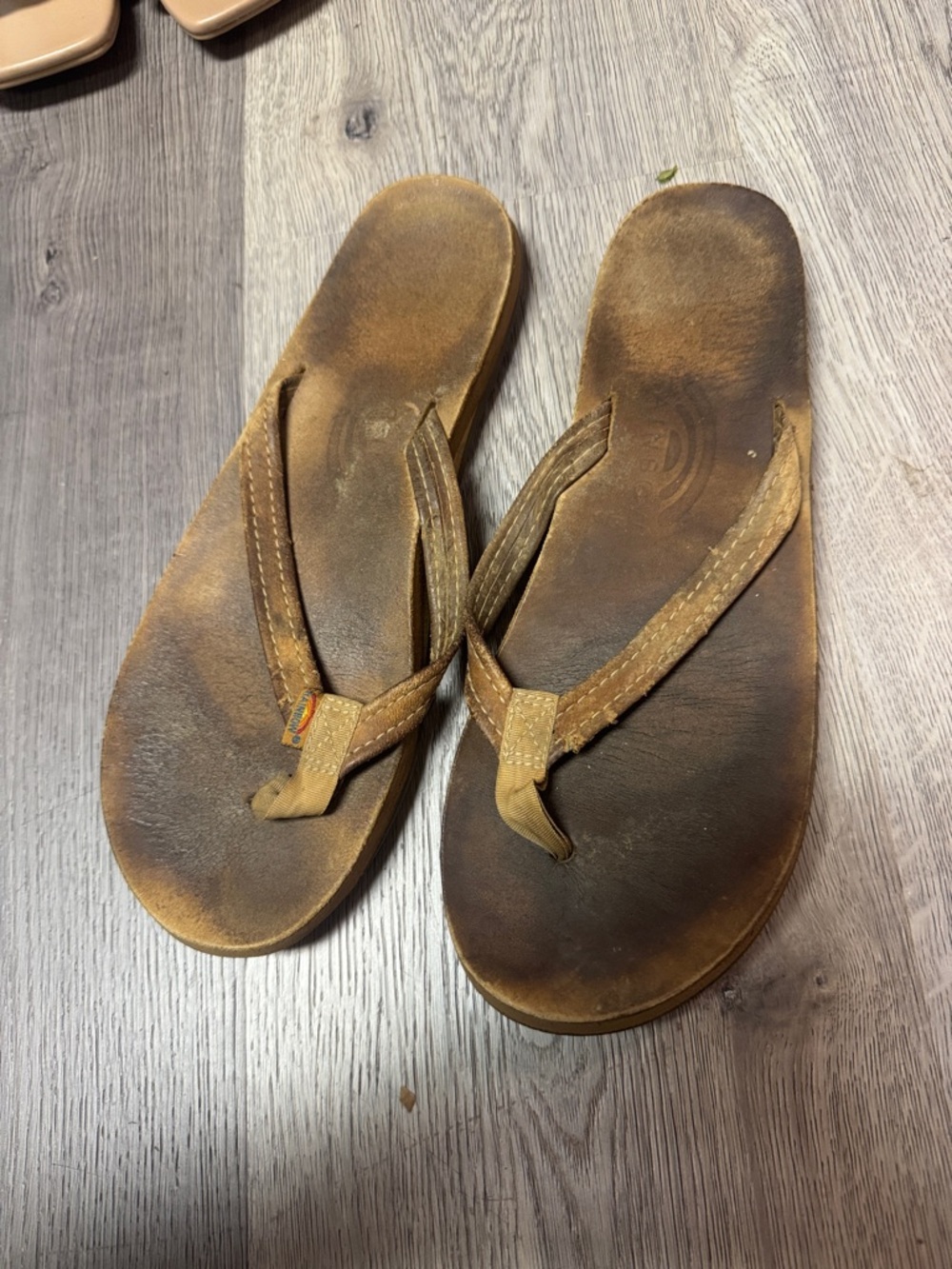 Rainbow Brown Leather Flip Flop Sandals